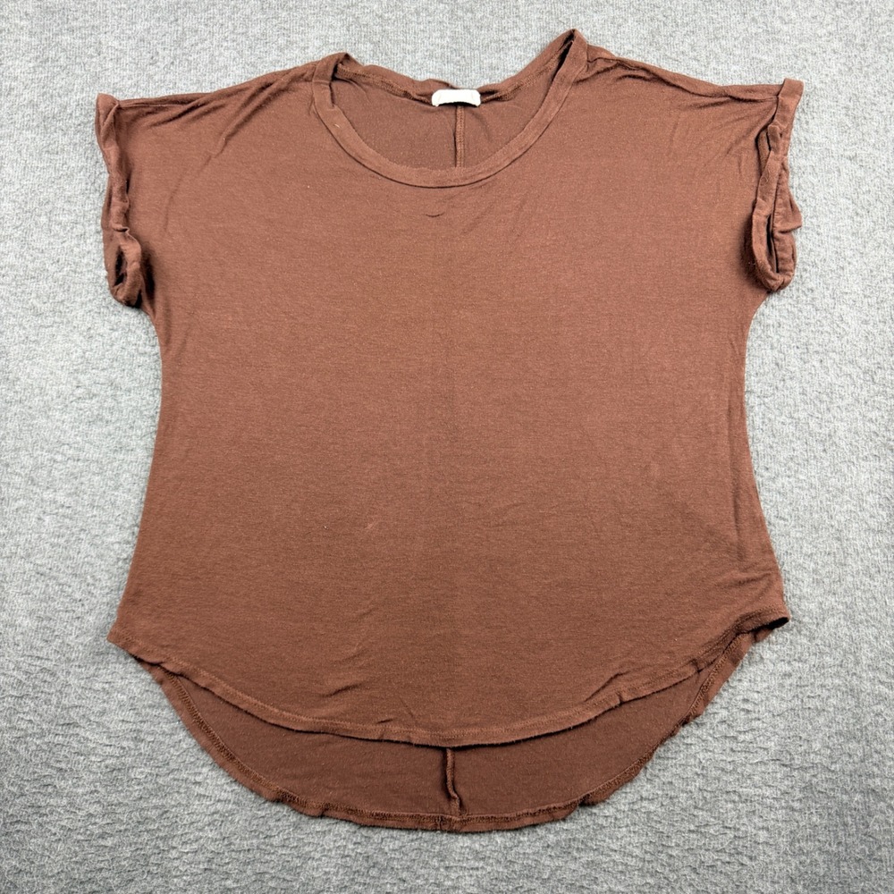Rebel Society Women's M Medium Brown Short Sleeve High Low Hem Rolled Cuff Top